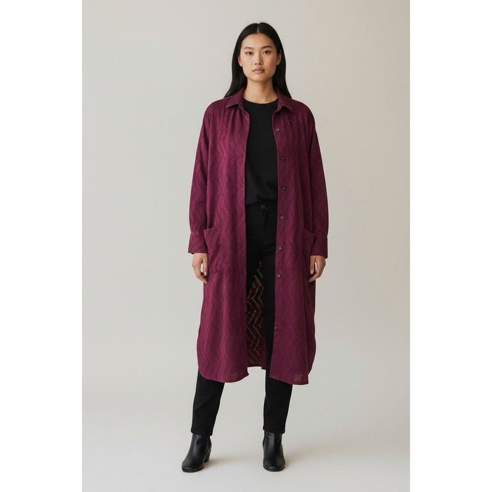 Gudrun Sjoden Purple Cotton Button Front Shirt Dress Large Lagenlook Oversized
